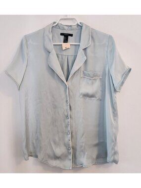Blue PJ top with White Piping Short Sleeve Top Size Large